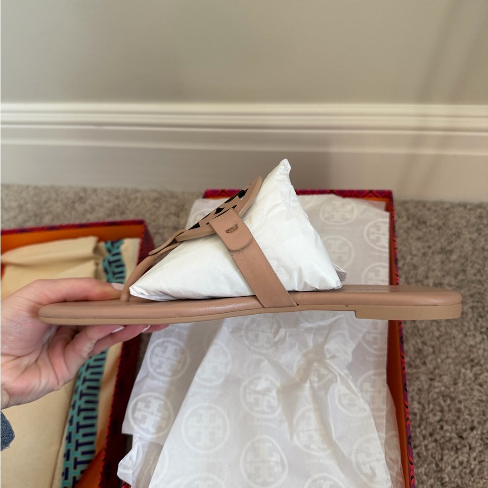 Tory Burch Miller Soft Leather Sandals Light Sand Size 7 Cream Pink - Picture 5 of 9